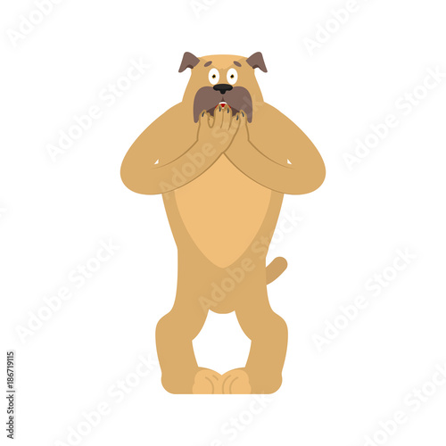 Dog scared OMG. Pet Oh my God emoji. Frightened bulldog. Vector illustration