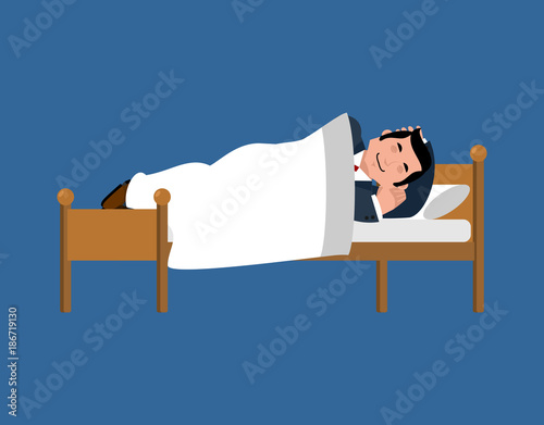 Businessman sleeping on bed. business men sleep under blanket. vector illustration