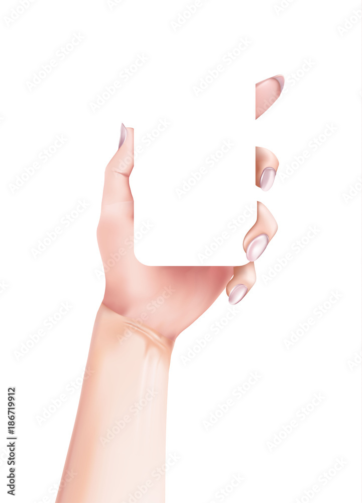 Vector girl hand holding modern style smartphone Vector girl hand holding modern style smartphone