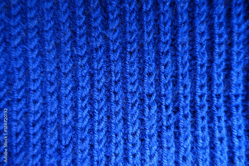 Bright blue handmade rib knit fabric from above Bright blue handmade rib knit fabric from above
