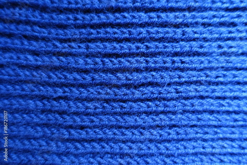 Blue handmade rib knit fabric from above