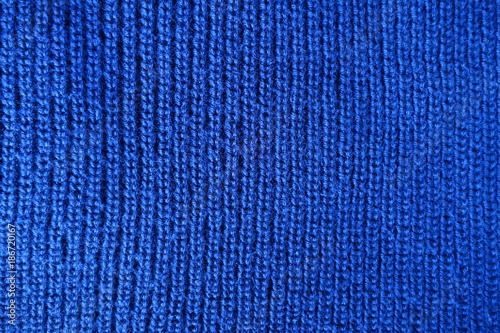 Handmade blue plain knit stitch fabric from above