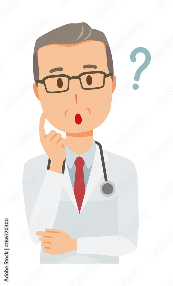 A middle-aged male doctor wearing a white suit wears it A middle-aged male doctor wearing a white suit wears it