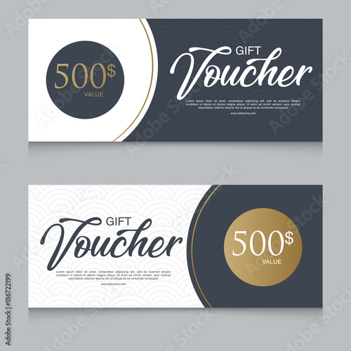 Gift Voucher Template Promotion Sale discount, Gold background, vector illustration