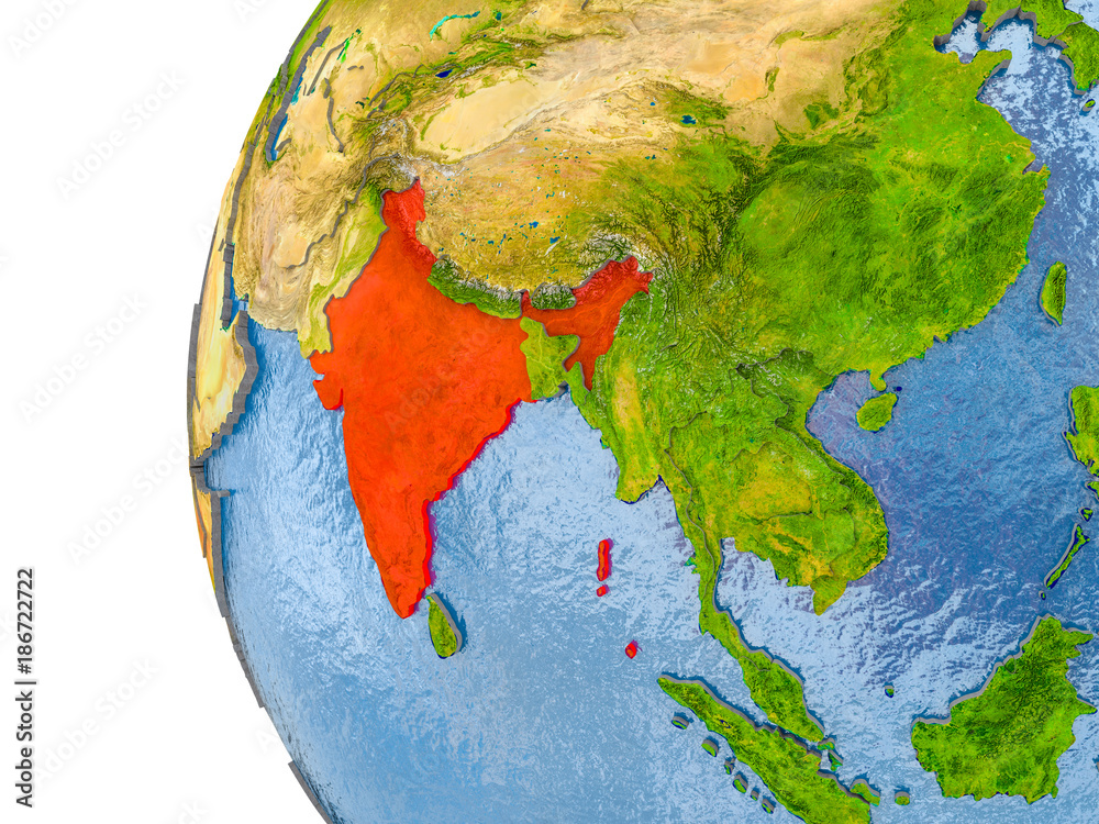 Map of India on model of globe Map of India on model of globe