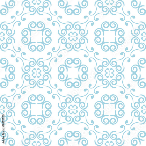 Blue floral seamless pattern on white background