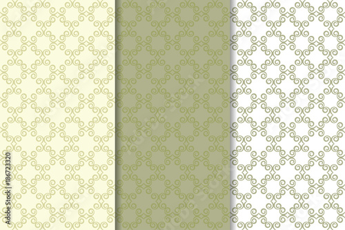 Set of  olive green floral backgrounds. Seamless patterns © Liudmyla