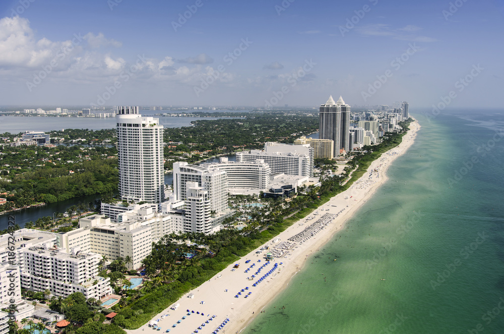 USA, Florida, Miami, Aerial view of coastal city USA, Florida, Miami, Aerial view of coastal city