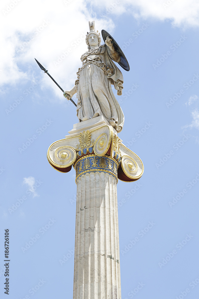 Athena statue, it is located by the main entrance of the Academy of Athens, Greece. Athena statue, it is located by the main entrance of the Academy of Athens, Greece.