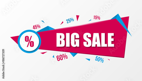 Big sale. Origami discount banner with percent. Vector