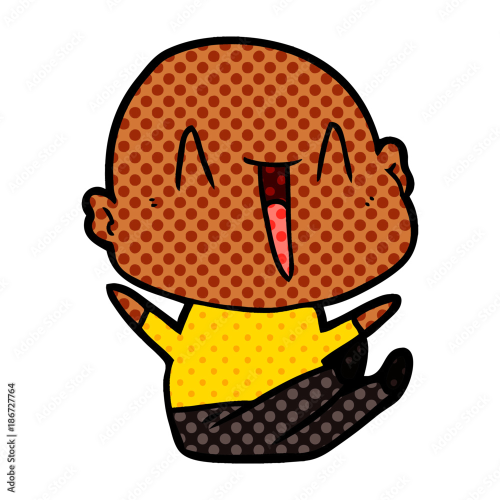 happy cartoon bald man