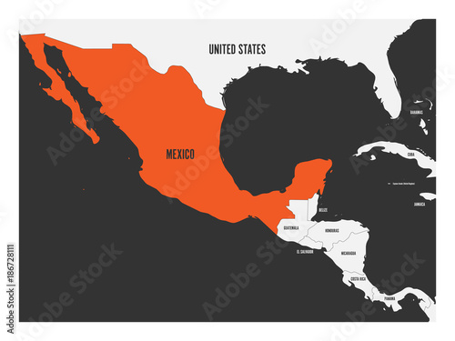Fotografie Mexico orange marked in political map of Central America
