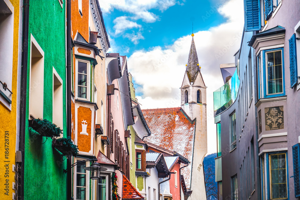 Obraz premium colorful buildings church village of Vipiteno Sterzing - Bol