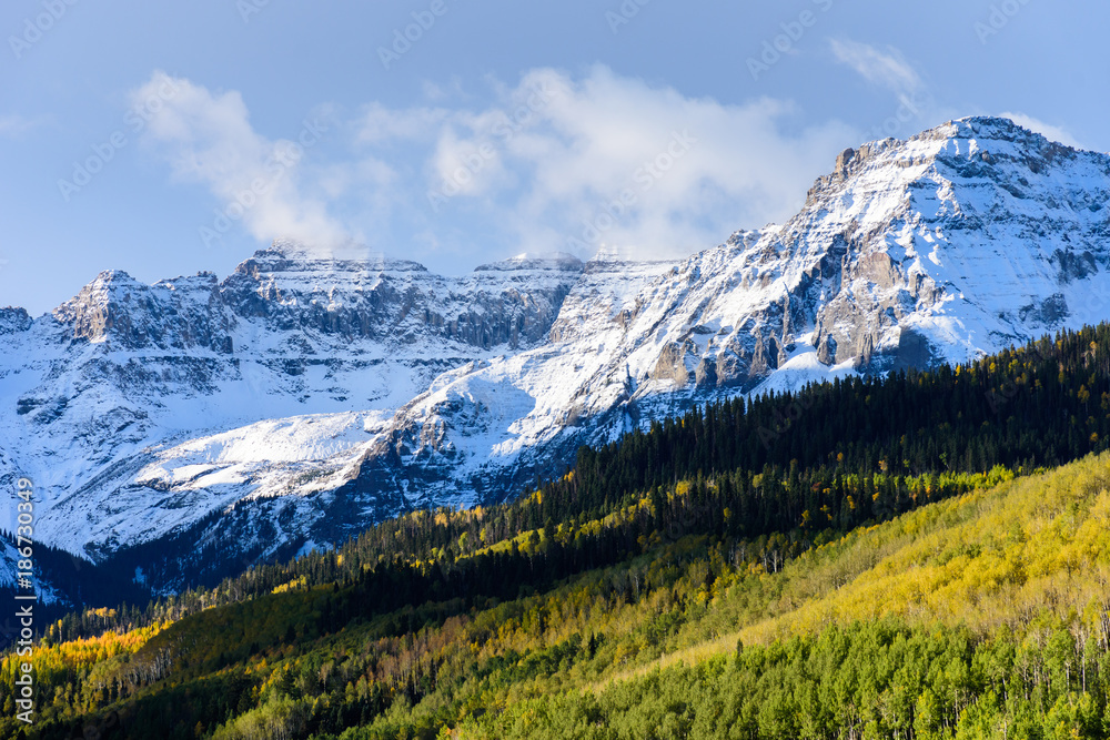 Beautiful and Colorful Colorado Rocky Mountain Autumn Scenery - Dallas Peak in the San Juan Mountain Range