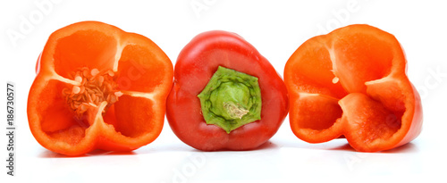 A red pepper in white background.