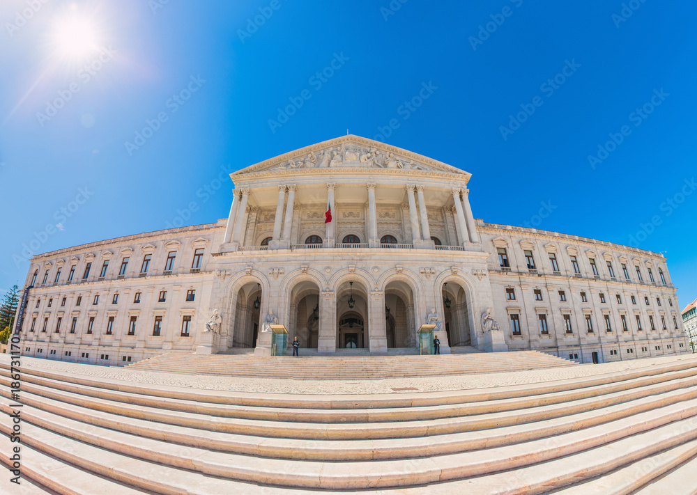 Portugal, Lisbon, Front view of Assembleia da Republica (Portuguese Parliament) building
