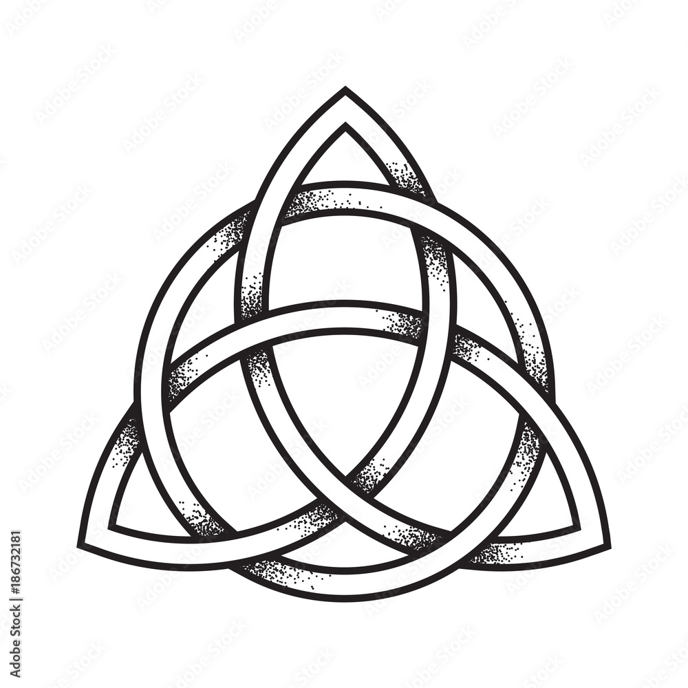 Triquetra or Trinity knot. Hand drawn dot work ancient pagan symbol of