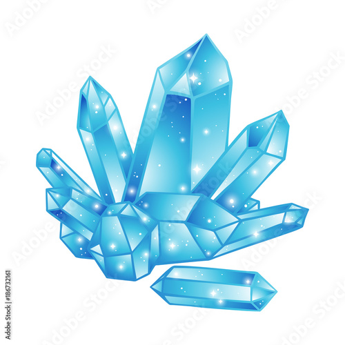 Blue crystals druse isolated on white background hand drawn vector illustration. Patch, sticker or print design