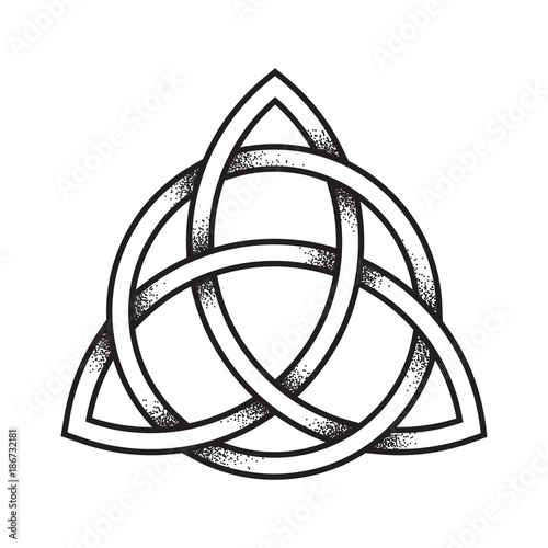 Triquetra or Trinity knot. Hand drawn dot work ancient pagan symbol of eternity and trinity isolated vector illustration. Black work, flash tattoo or print design photo