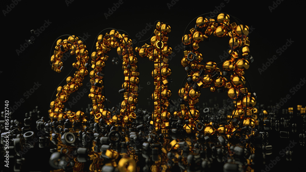 Gold Stones Arranged In Number 2018, 3D Rendering Gold Stones Arranged In Number 2018, 3D Rendering