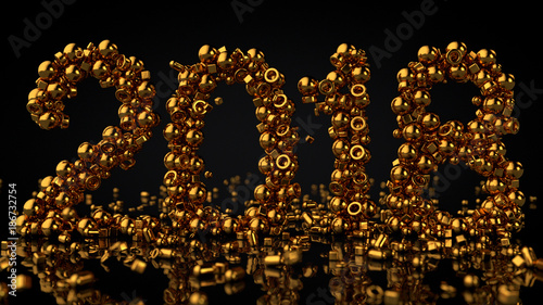Gold Stones Arranged In Number 2018, 3D Rendering