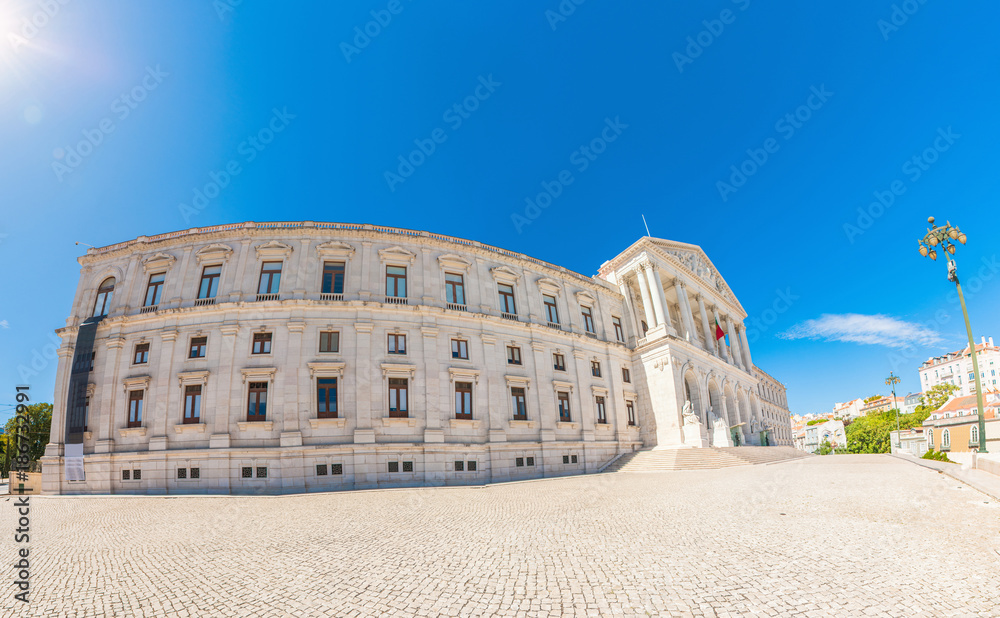 Portugal, Lisbon, Front view of Assembleia da Republica (Portuguese Parliament) building