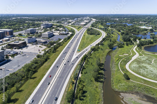 Highway, Overpass, Ramps and Nature Area Aerial