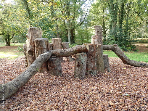 Natural play area constructed with sustainably felled oak tree trunks