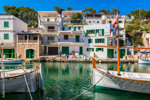 Boats in Canal in Cala Figuera Mallorca Spain