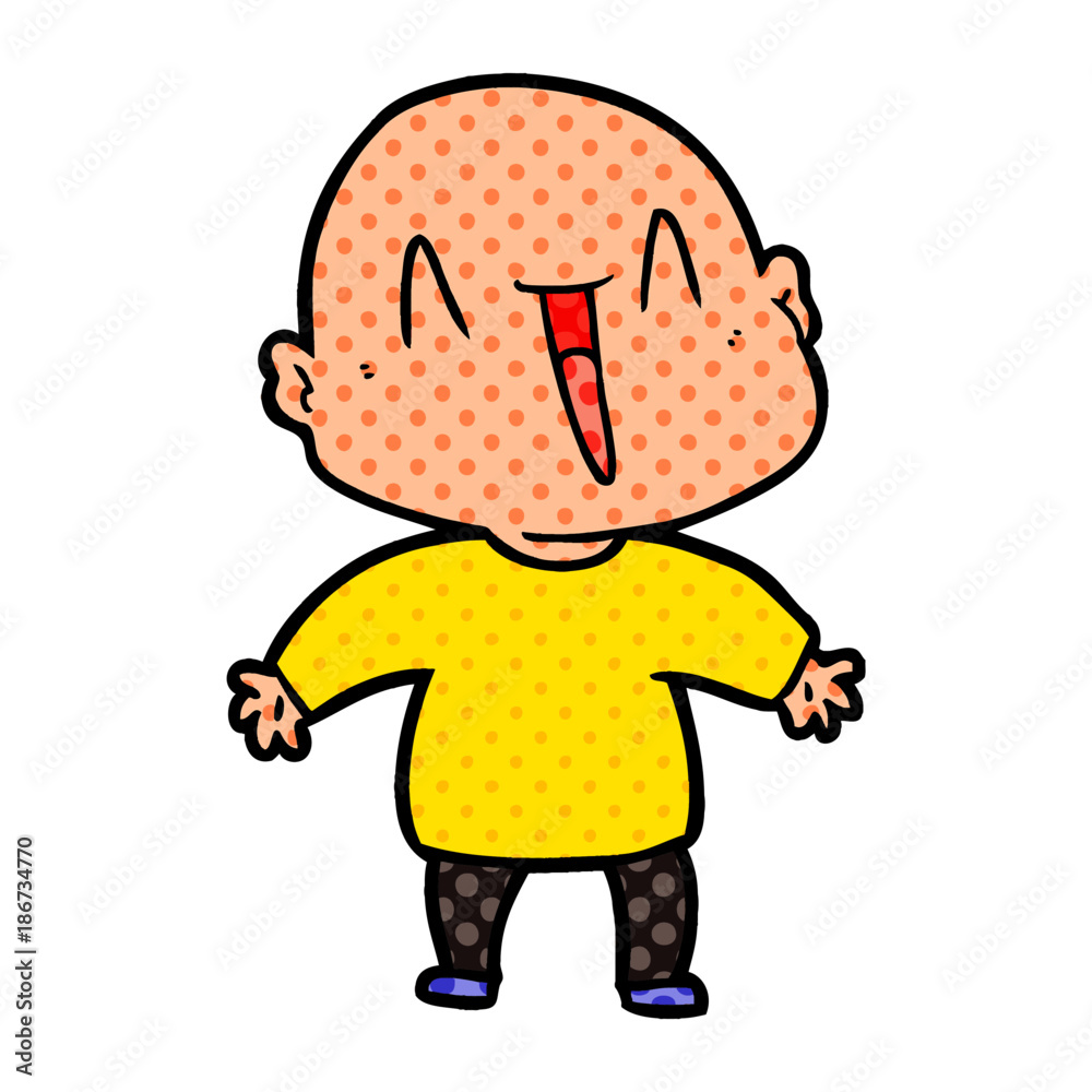 happy cartoon bald man