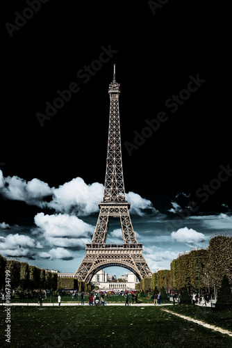 Dark moody image of the Eiffel Tower, Paris