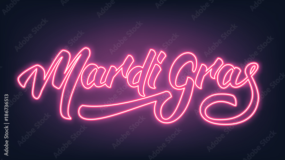 Mardi Gras. Neon Lettering text design Mardi Gras