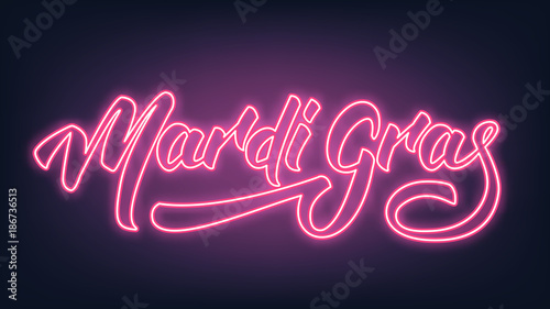 Mardi Gras. Neon Lettering text design Mardi Gras