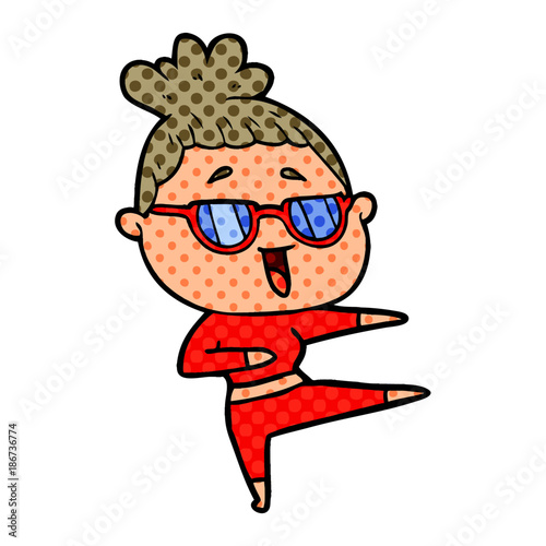 cartoon happy woman wearing spectacles