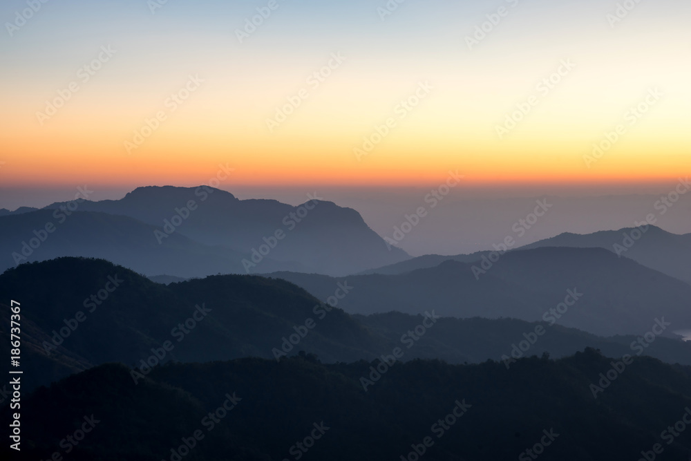 Landscape nature beautiful sunrise on top of thailand  mountain