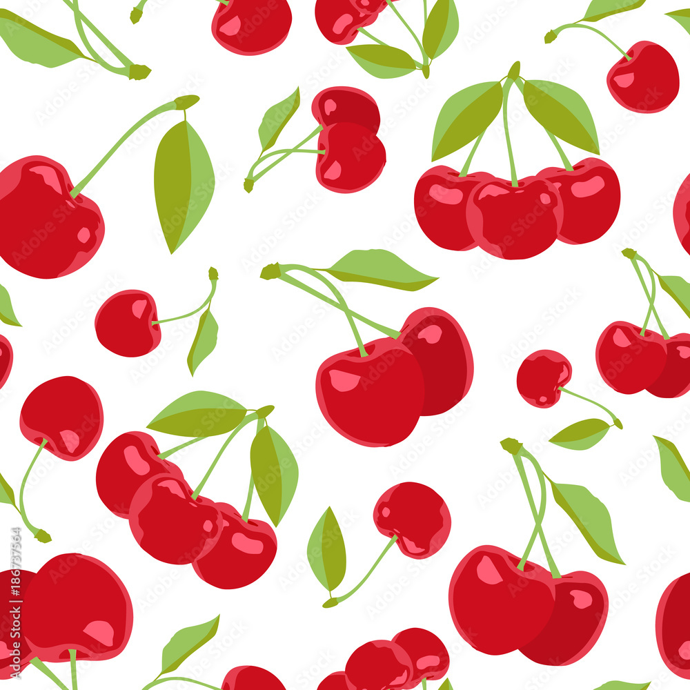 Cherry seamless pattern. Vector texture for textile, wrapping, wallpapers and other surfaces. Flat vector. Cherry seamless pattern. Vector texture for textile, wrapping, wallpapers and other surfaces. Flat vector.