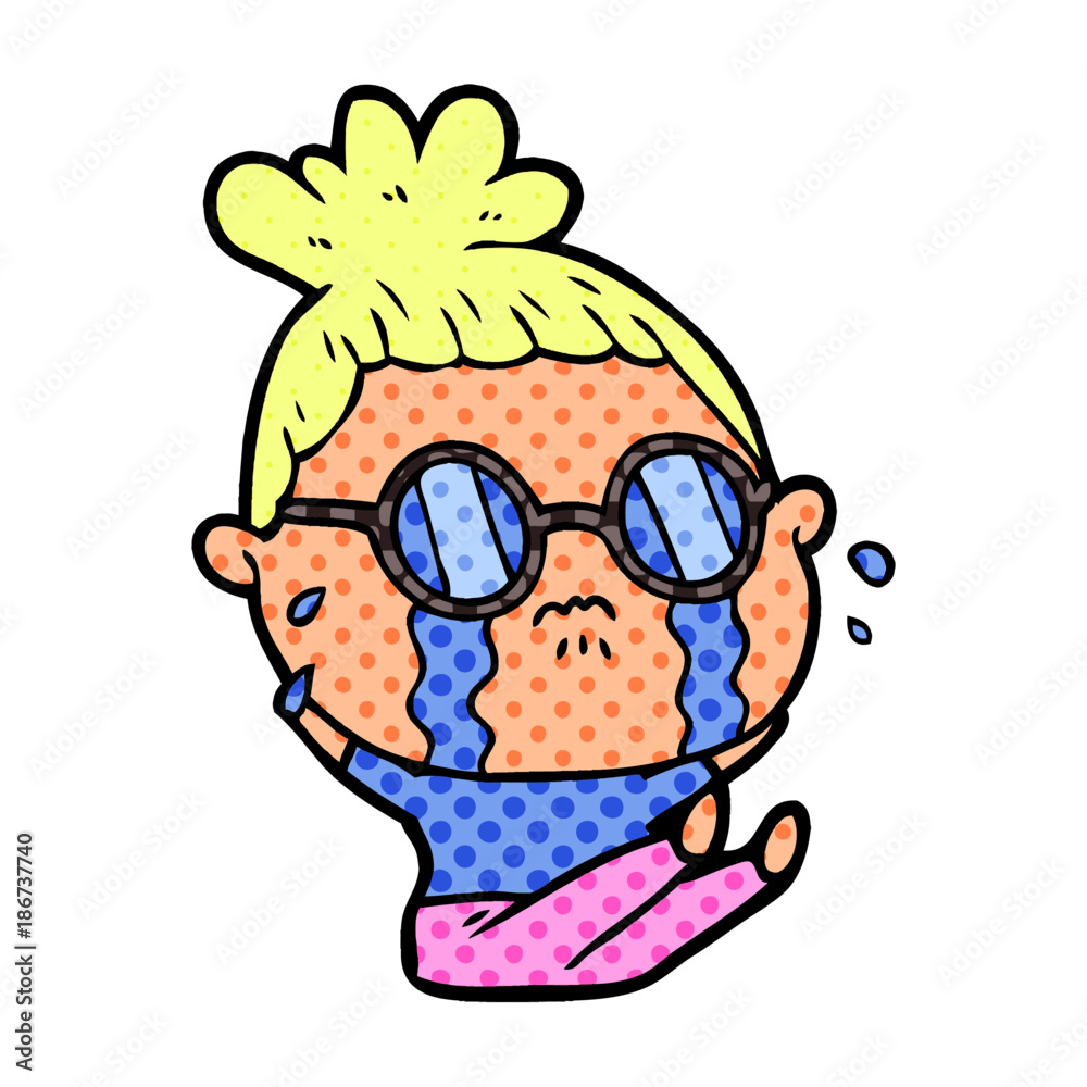 cartoon crying woman wearing spectacles cartoon crying woman wearing spectacles