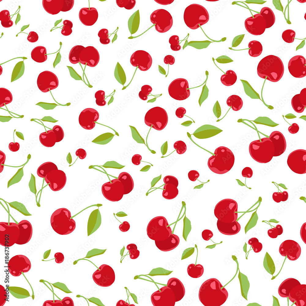 Cherry seamless pattern. Vector texture for textile, wrapping, wallpapers and other surfaces. Flat vector. Cherry seamless pattern. Vector texture for textile, wrapping, wallpapers and other surfaces. Flat vector.