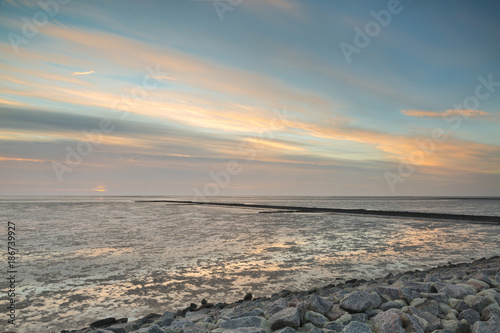 Evening mood over the Wadden Sea - North Sea at Büsum, Germany
