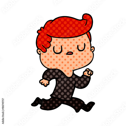 cartoon aloof man running