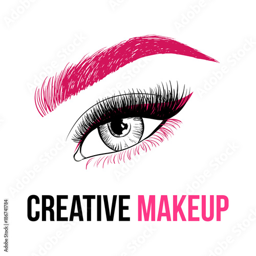 Beautiful Colorful Woman Eye With Creative Make Up Pink Eyebrow Long Pink Eyelashes And Unusual Makeup With Pink Shadows Logo Design For Creative Make Up Artist Vector Illustration Stock Vector Adobe Stock