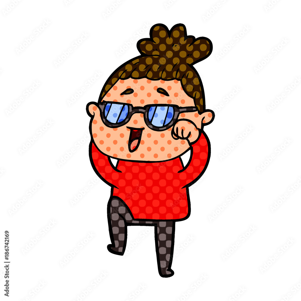 cartoon happy woman wearing spectacles