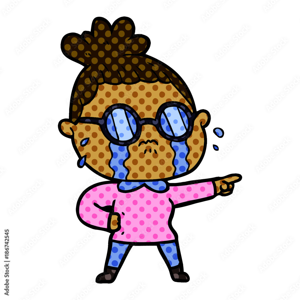 cartoon crying woman wearing spectacles cartoon crying woman wearing spectacles