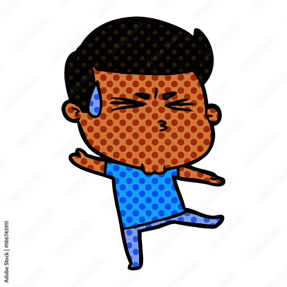cartoon man sweating