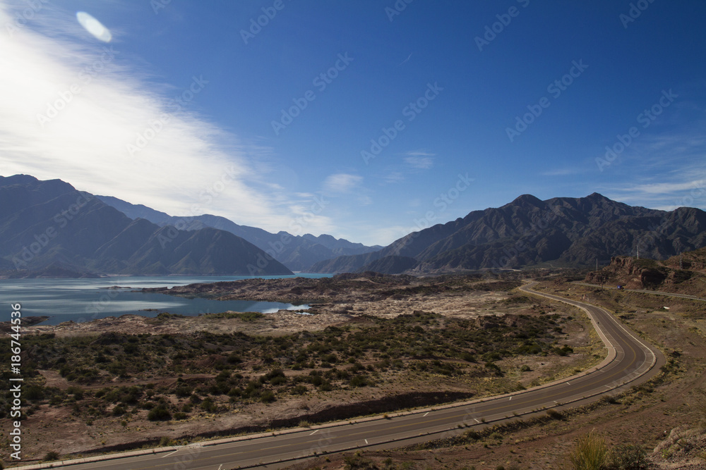 Highway through Mountain Lakes of the Andes Mountain Range, Argentina