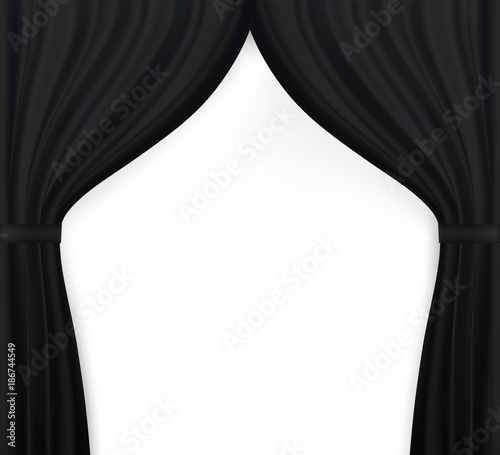 Naturalistic image of Curtain, open curtains Black color. Vector Illustration.