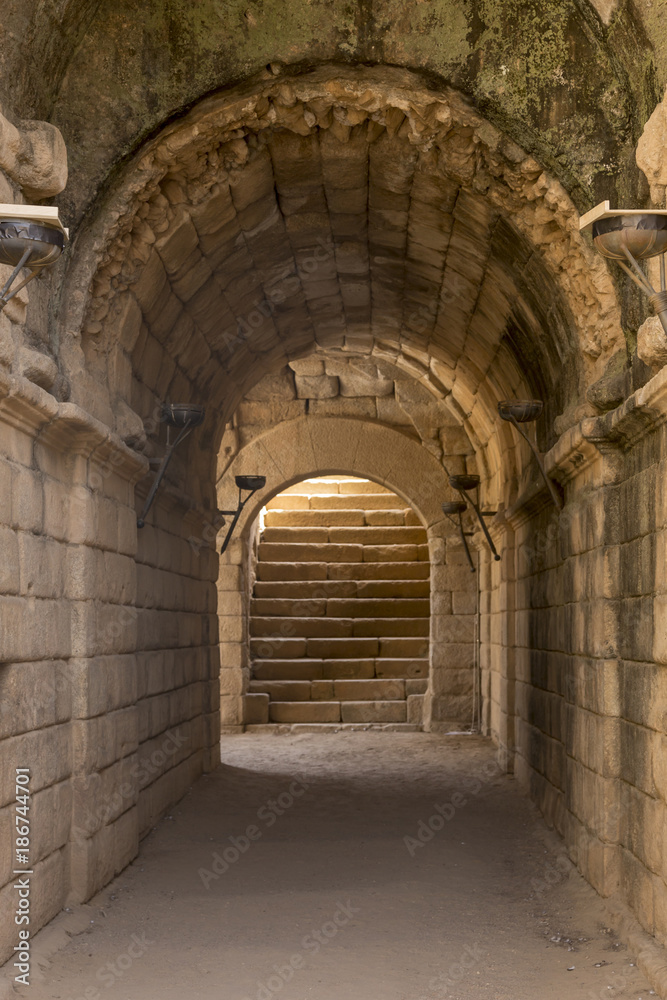 Access passage to the seats of the Roman Theater of Merida, Extremadura, Spain