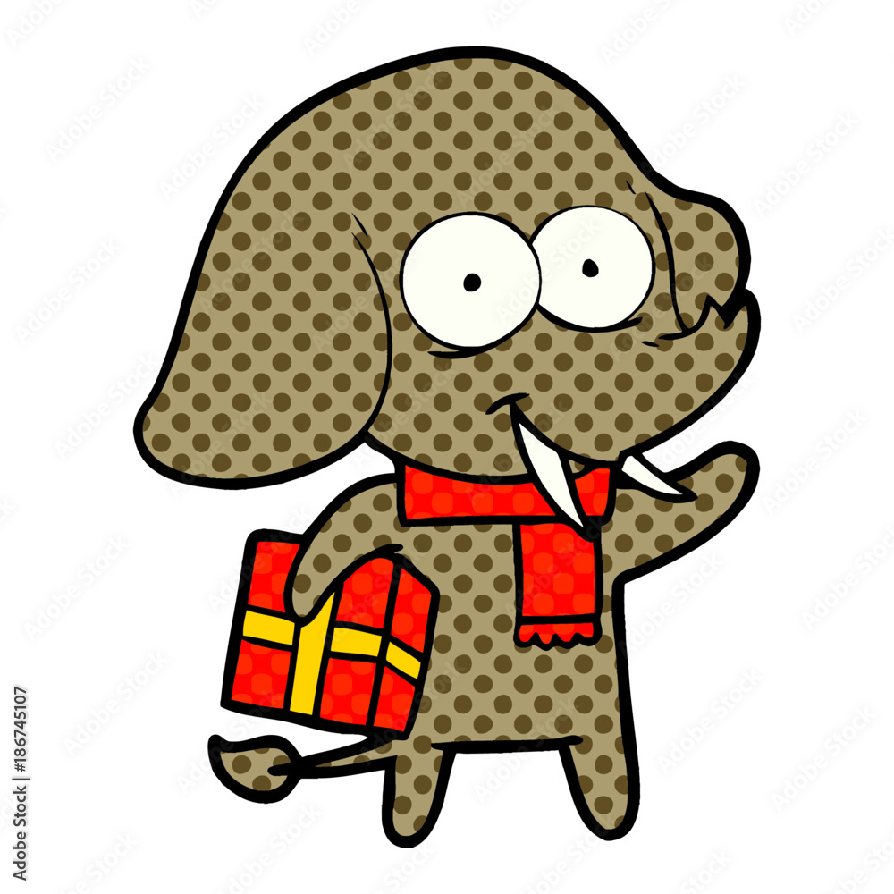Obraz premium happy cartoon elephant with present