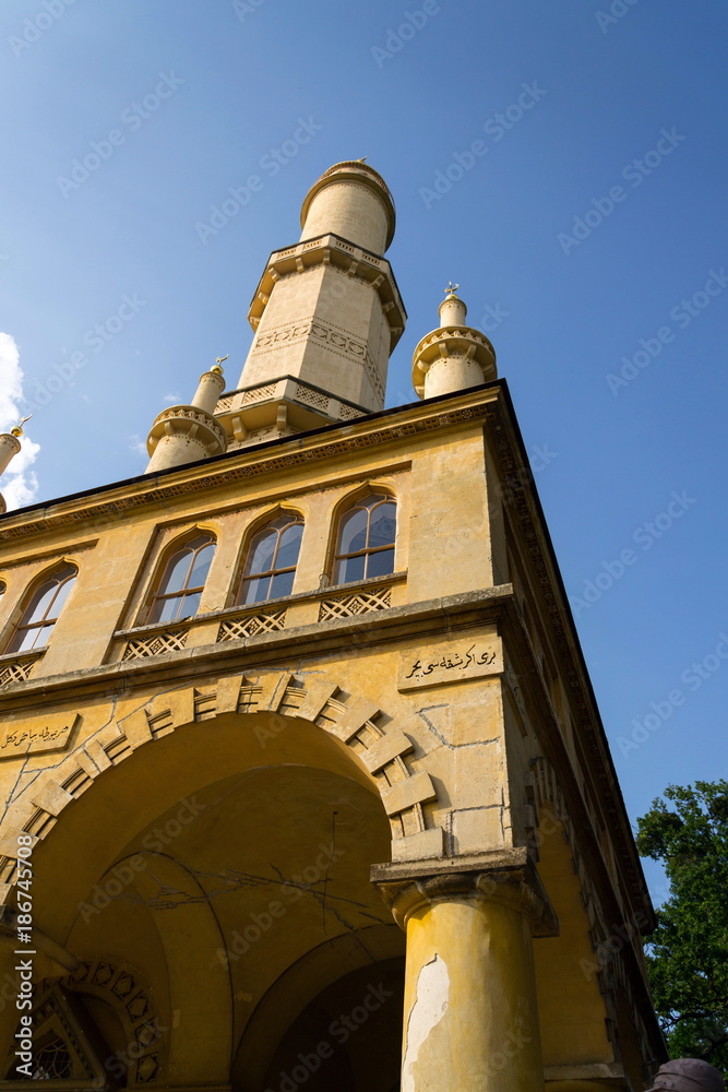 Fototapeta premium The Lednice Minaret romantic lookout tower in Lednice Valtice area, Czech Republic