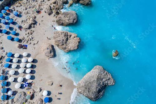 Aerial view of famous beach of Kavalikefta on the island of Lefkada in the Ionian Sea in Greece photo
